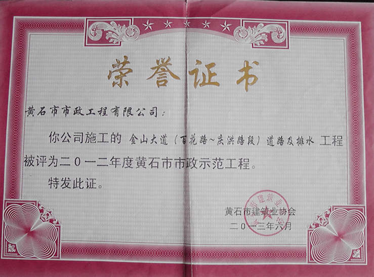 2013年度黄石市市政示范工程（金山大道-大棋路）